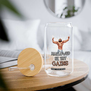 Hallowed Be Thy Gains Glass Can Funny Jesus Workout Motivation Bodybuilding Fitness TS02 Print Your Wear