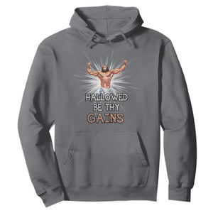 Hallowed Be Thy Gains Hoodie Funny Jesus Workout Motivation Bodybuilding Fitness TS02 Charcoal Print Your Wear