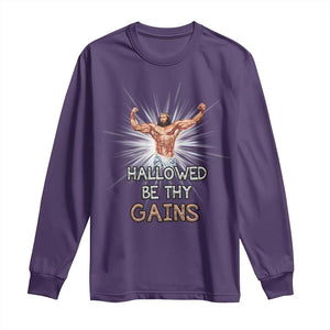 Hallowed Be Thy Gains Long Sleeve Shirt Funny Jesus Workout Motivation Bodybuilding Fitness TS02 Purple Print Your Wear