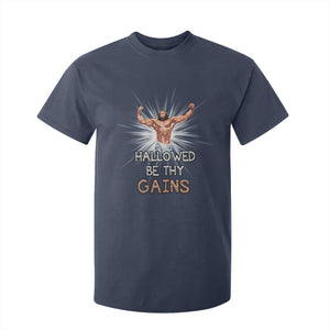 Hallowed Be Thy Gains T Shirt For Kid Funny Jesus Workout Motivation Bodybuilding Fitness TS02 Navy Print Your Wear
