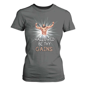 Hallowed Be Thy Gains T Shirt For Women Funny Jesus Workout Motivation Bodybuilding Fitness TS02 Dark Heather Print Your Wear
