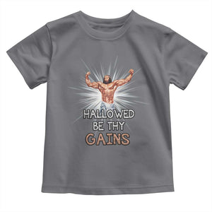 Hallowed Be Thy Gains Toddler T Shirt Funny Jesus Workout Motivation Bodybuilding Fitness TS02 Charcoal Print Your Wear