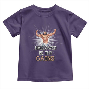 Hallowed Be Thy Gains Toddler T Shirt Funny Jesus Workout Motivation Bodybuilding Fitness TS02 Purple Print Your Wear