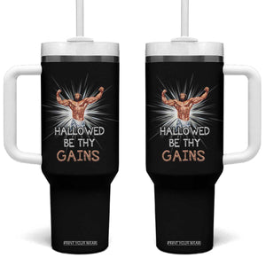 Hallowed Be Thy Gains Tumbler With Handle Funny Jesus Workout Motivation Bodybuilding Fitness TS02 One Size: 40 oz Black Print Your Wear