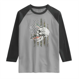 Halloween Fishing Skeleton Skull Raglan Shirt American Flag Camo Fish Skull Fisherman Gifts TS10 Sport Gray Black Print Your Wear