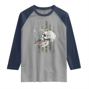Halloween Fishing Skeleton Skull Raglan Shirt American Flag Camo Fish Skull Fisherman Gifts TS10 Sport Gray Navy Print Your Wear