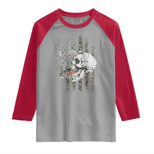 Halloween Fishing Skeleton Skull Raglan Shirt American Flag Camo Fish Skull Fisherman Gifts TS10 Sport Gray Red Print Your Wear