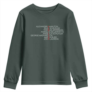Hamilton Eliza Jefferson Angelica & Burr Names Youth Sweatshirt TS10 Dark Forest Green Print Your Wear