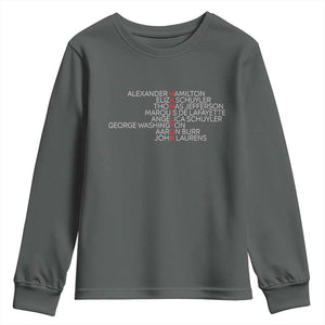 Hamilton Eliza Jefferson Angelica & Burr Names Youth Sweatshirt TS10 Dark Heather Print Your Wear