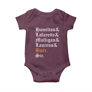 Hamilton Laurens Lafayette Mulligan Burr Sir Baby Onesie TS10 Maroon Print Your Wear