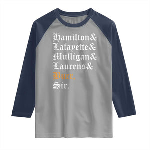 Hamilton Laurens Lafayette Mulligan Burr, Sir Raglan Shirt TS10 Sport Gray Navy Print Your Wear