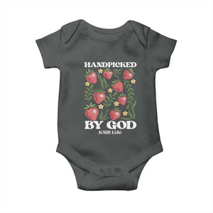 Handpicked By God Baby Onesie Religious Christian Bible Verse Strawberries TS11 Dark Heather Print Your Wear