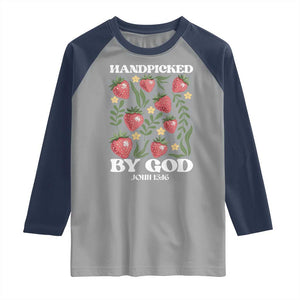 Handpicked By God Raglan Shirt Religious Christian Bible Verse Strawberries TS11 Sport Gray Navy Print Your Wear
