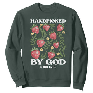 Handpicked By God Sweatshirt Religious Christian Bible Verse Strawberries TS11 Dark Forest Green Print Your Wear