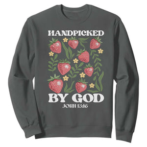 Handpicked By God Sweatshirt Religious Christian Bible Verse Strawberries TS11 Dark Heather Print Your Wear