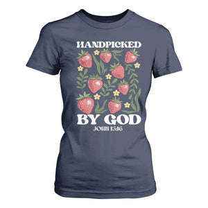 Handpicked By God T Shirt For Women Religious Christian Bible Verse Strawberries TS11 Navy Print Your Wear