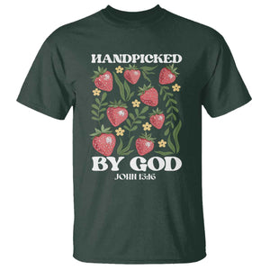 Handpicked By God T Shirt Religious Christian Bible Verse Strawberries TS11 Dark Forest Green Print Your Wear