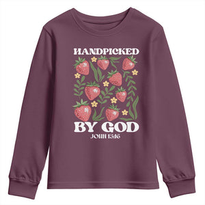 Handpicked By God Youth Sweatshirt Religious Christian Bible Verse Strawberries TS11 Maroon Print Your Wear