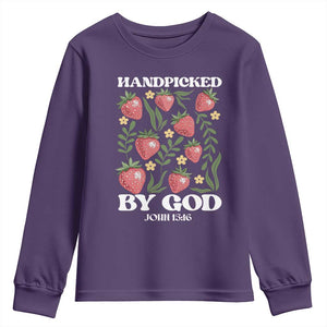 Handpicked By God Youth Sweatshirt Religious Christian Bible Verse Strawberries TS11 Purple Print Your Wear
