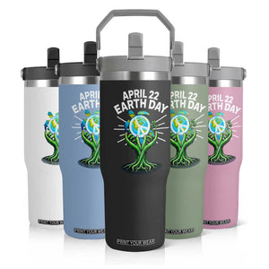 Happy Earth Day April 22 Flip Straw Tumbler Restore Earth Sea Turtle Tree Peace Sign TS11 Print Your Wear