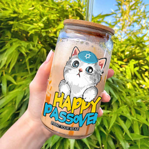 Happy Passover Cute Cat Glass Can Seder Jewish Pesach TS02 Print Your Wear