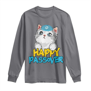 Happy Passover Cute Cat Long Sleeve Shirt Seder Jewish Pesach TS02 Charcoal Print Your Wear