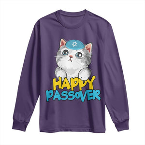 Happy Passover Cute Cat Long Sleeve Shirt Seder Jewish Pesach TS02 Purple Print Your Wear