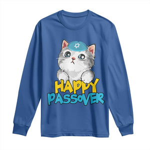 Happy Passover Cute Cat Long Sleeve Shirt Seder Jewish Pesach TS02 Royal Blue Print Your Wear