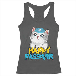 Happy Passover Cute Cat Racerback Tank Top Seder Jewish Pesach TS02 Dark Heather Print Your Wear