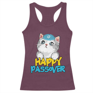 Happy Passover Cute Cat Racerback Tank Top Seder Jewish Pesach TS02 Maroon Print Your Wear