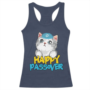 Happy Passover Cute Cat Racerback Tank Top Seder Jewish Pesach TS02 Navy Print Your Wear