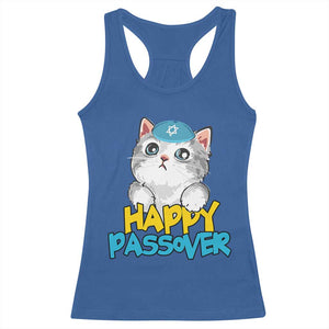 Happy Passover Cute Cat Racerback Tank Top Seder Jewish Pesach TS02 Royal Blue Print Your Wear