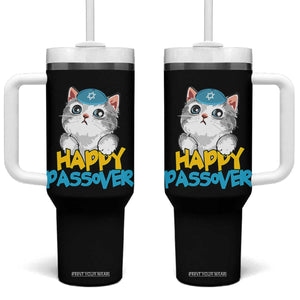Happy Passover Cute Cat Tumbler With Handle Seder Jewish Pesach TS02 One Size: 40 oz Black Print Your Wear