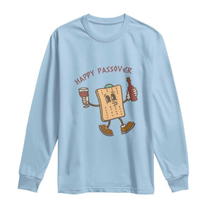 Happy Passover Matzah Drinking Long Sleeve Shirt Wine and Matzo Matzatarian Funny Pesach Jewish TS02 Light Blue Print Your Wear
