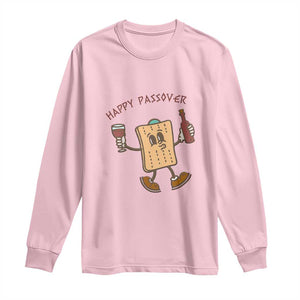 Happy Passover Matzah Drinking Long Sleeve Shirt Wine and Matzo Matzatarian Funny Pesach Jewish TS02 Light Pink Print Your Wear