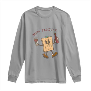 Happy Passover Matzah Drinking Long Sleeve Shirt Wine and Matzo Matzatarian Funny Pesach Jewish TS02 Sport Gray Print Your Wear