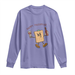 Happy Passover Matzah Drinking Long Sleeve Shirt Wine and Matzo Matzatarian Funny Pesach Jewish TS02 Violet Print Your Wear