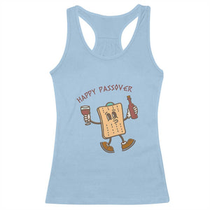 Happy Passover Matzah Drinking Racerback Tank Top Wine and Matzo Matzatarian Funny Pesach Jewish TS02 Light Blue Print Your Wear