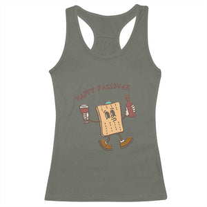 Happy Passover Matzah Drinking Racerback Tank Top Wine and Matzo Matzatarian Funny Pesach Jewish TS02 Military Green Print Your Wear