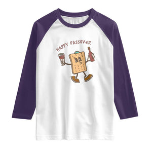 Happy Passover Matzah Drinking Raglan Shirt Wine and Matzo Matzatarian Funny Pesach Jewish TS02 White Purple Print Your Wear