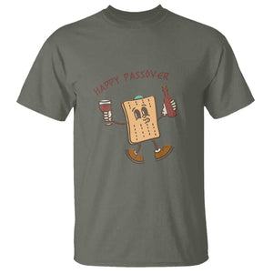 Happy Passover Matzah Drinking T Shirt Wine and Matzo Matzatarian Funny Pesach Jewish TS02 Military Green Print Your Wear