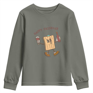Happy Passover Matzah Drinking Youth Sweatshirt Wine and Matzo Matzatarian Funny Pesach Jewish TS02 Military Green Print Your Wear