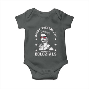 Happy Treason Day Baby Onesie British Queen Funny July 4th Colonial Meme TS10 Dark Heather Print Your Wear