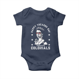 Happy Treason Day Baby Onesie British Queen Funny July 4th Colonial Meme TS10 Navy Print Your Wear