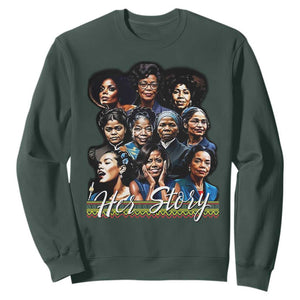 HerStory Tribute Sweatshirt Celebrating Legendary Black Women of History and Power TS02 Dark Forest Green Print Your Wear