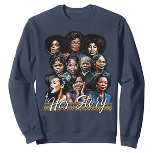 HerStory Tribute Sweatshirt Celebrating Legendary Black Women of History and Power TS02 Navy Print Your Wear
