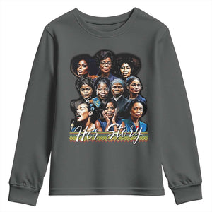 HerStory Tribute Youth Sweatshirt Celebrating Legendary Black Women of History and Power TS02 Dark Heather Print Your Wear