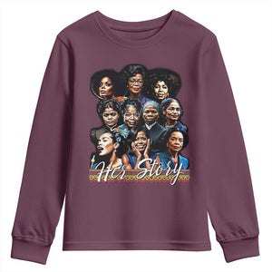 HerStory Tribute Youth Sweatshirt Celebrating Legendary Black Women of History and Power TS02 Maroon Print Your Wear
