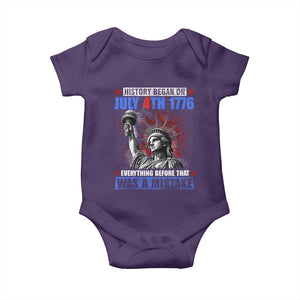 History Began July 4th 1776 Baby Onesie Bold Patriotic Statement Statue of Liberty TS02 Purple Print Your Wear