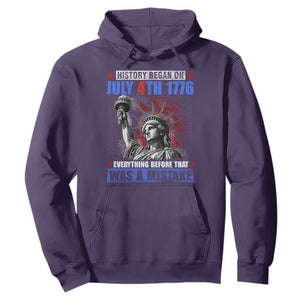 History Began July 4th 1776 Hoodie Bold Patriotic Statement Statue of Liberty TS02 Purple Print Your Wear